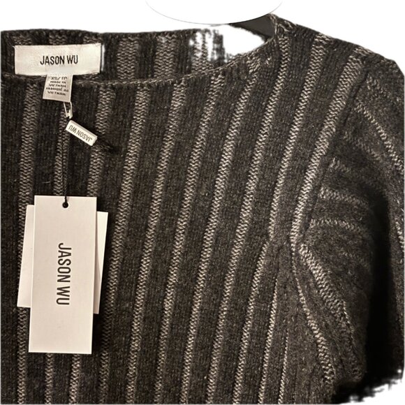 Jason Wu Ribbed Pattern Knit Cashmere Sweater Black Gray Boat Neck Womens S New - Picture 4 of 8